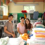 Foto Annie dan tim 100cuci Ipoh sedang istirahat setelah seharian bekerja.